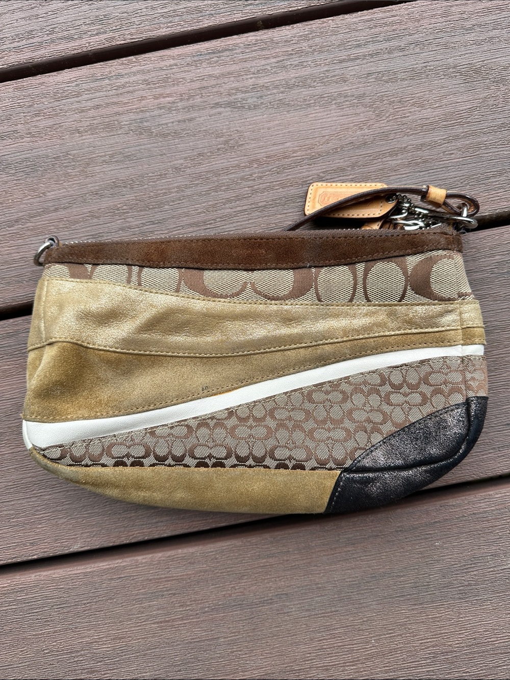 Vintage Coach Signature leather, suede and canvas clutch - Picture 2 of 9